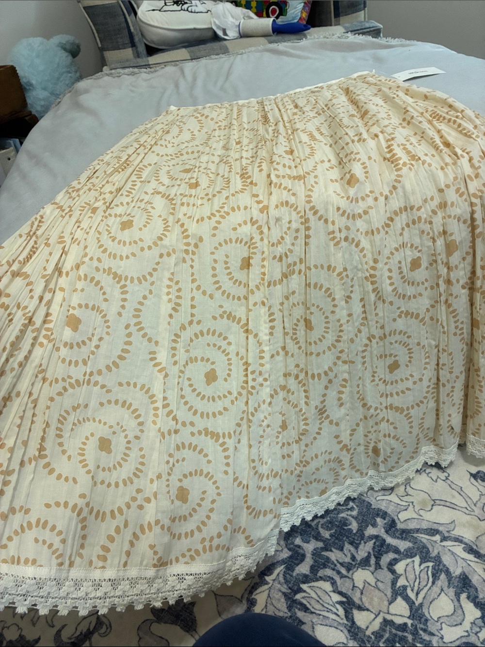 Style & Co. Cream Skirt with Tan Spiral Print
